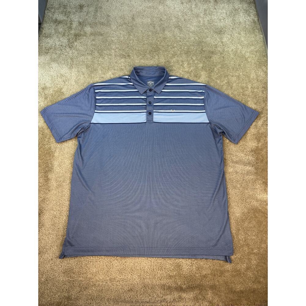 Callaway Shirt Mens XL Short Sleeve Blue Golf Polo Adult Opti-Dri Striped B457